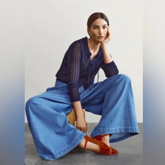 Blue Wide Leg Women's Jeans - Picture 14 of 14